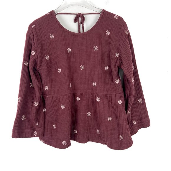 Madewell Embroidered Lightspun Peplum Open-Back Top Size Small S EUC L2775 - Picture 2 of 13